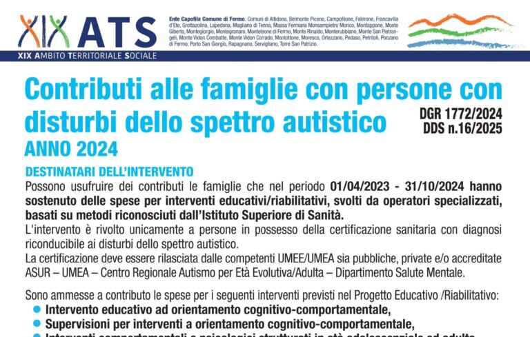 Contributi alle famiglie con persone con disturbi dello spettro autistico: domande entro il 19 aprile