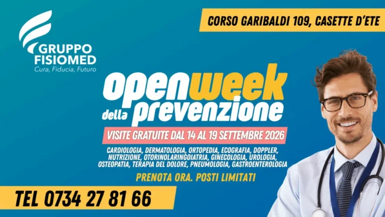 Fisiomed, a Casette d&rsquo;Ete sei giorni di prevenzione gratuita: dal 14 al 19 settembre l&rsquo;Open Week